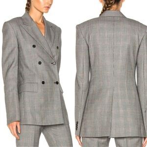 Calvin Klein 205W39NYC Glen Plaid‎ Fine Worsted Wool Double Breasted Blazer Sz 2